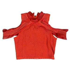 Sugar Lips Orange Mesh Cold Shoulder Top Large Statement Evening Party Chic